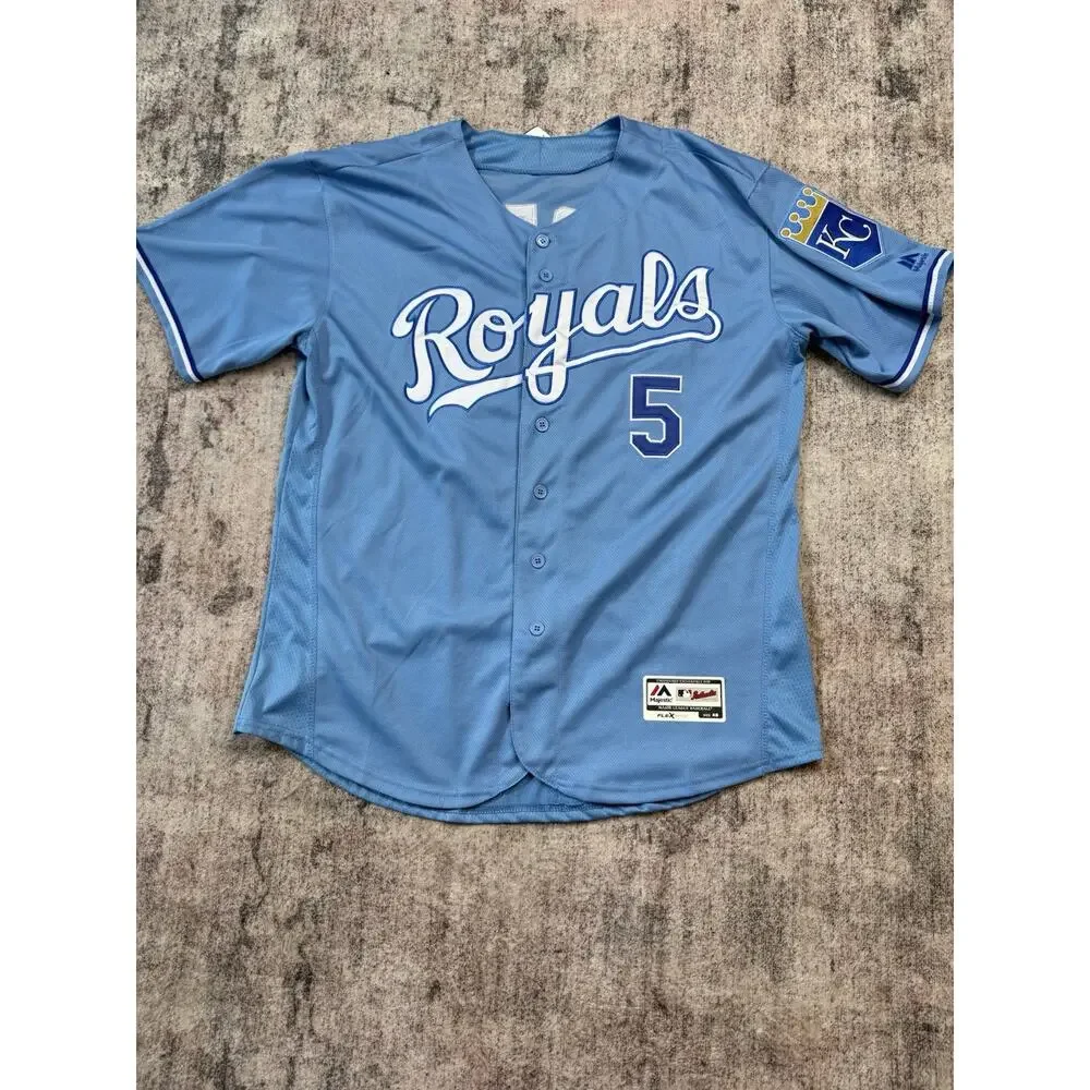 MLB Majestic Kansas City Royals George Brett Blue Jersey 48/L Embroidered